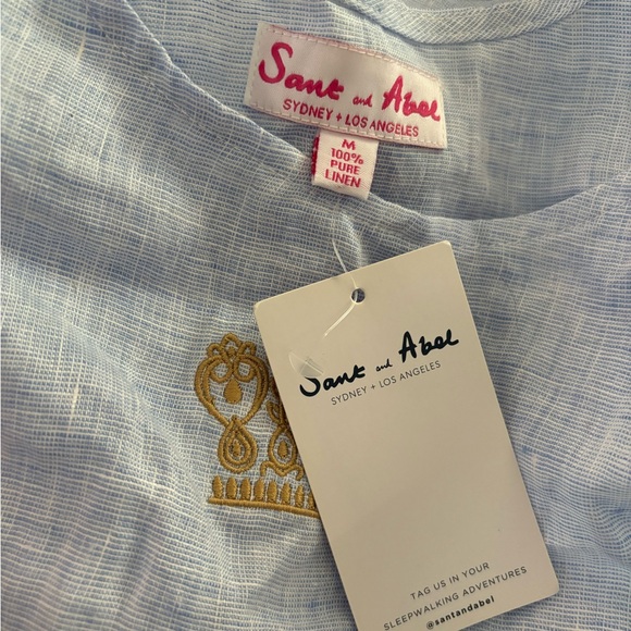 Sant and Abel 100% Linen Blue Tank With Golden Embroidered Crown & Shorts - Picture 5 of 7